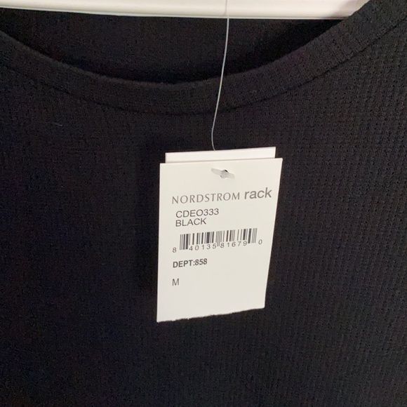 NWT Ribbed Lettuce Hem Short Sleeve Dress Black - Picture 2 of 7